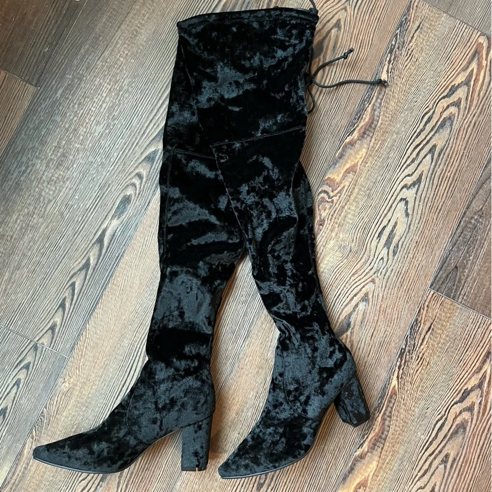 NWT Anthropologie Silent D Black Velvet Over the Knee Boots Size 7 festival WEAR